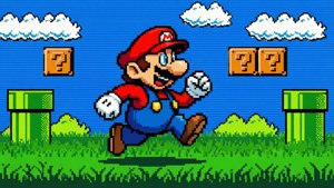 Mario Running Through Grassland