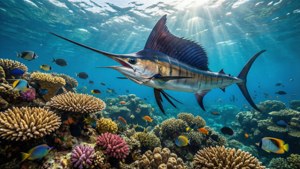 Marlin over Coral Reef
