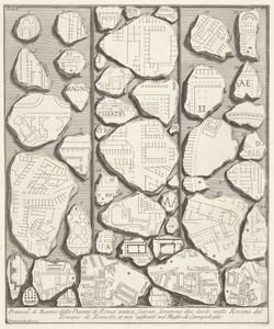 Marmerfragmenten met delen van een plattegrond van Rome