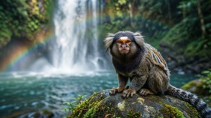 Marmoset by Waterfall