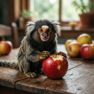 Marmoset Eating Apple