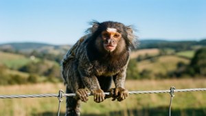 Marmoset on Fence in Countryside