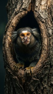 Marmoset Peeking from Tree