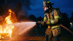 Marshall Fighting Fire at Night
