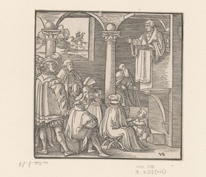 Martin Luther predikend in een kerk
