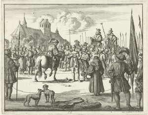 Martin Zehentmayer en zes andere wederdopers, toegesproken door een edelman, op weg naar hun executie te Gmünd, 1529