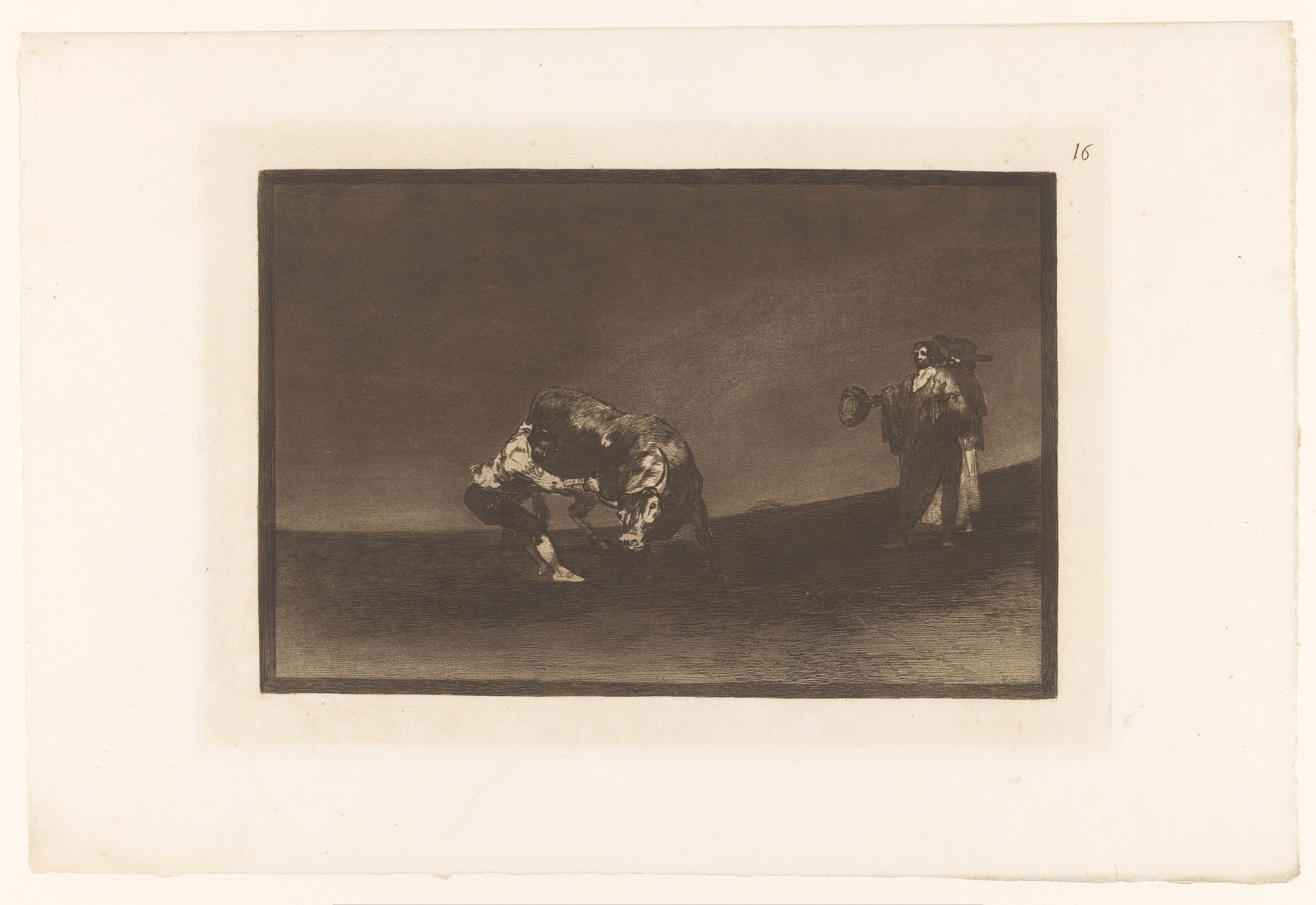 Martincho grijpt een stier bij zijn hoorn by Francisco de Goya