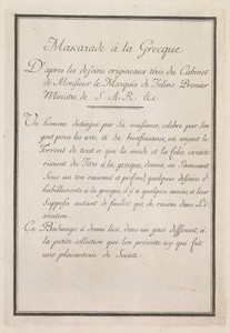 Mascarade à la Grecque: Title Page, Plate 1