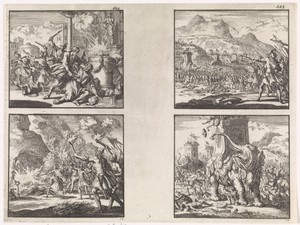 Mattathias doorsteekt een Jood / Krijgslieden van Antiochus Epiphanes gaan te keer op de sabbat / Judas Makkabaeus bestrijdt het leger van Antiochus Eupator / Eleazar doodt de gewapende olifant