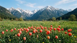 Meadow Tulips and Mountains