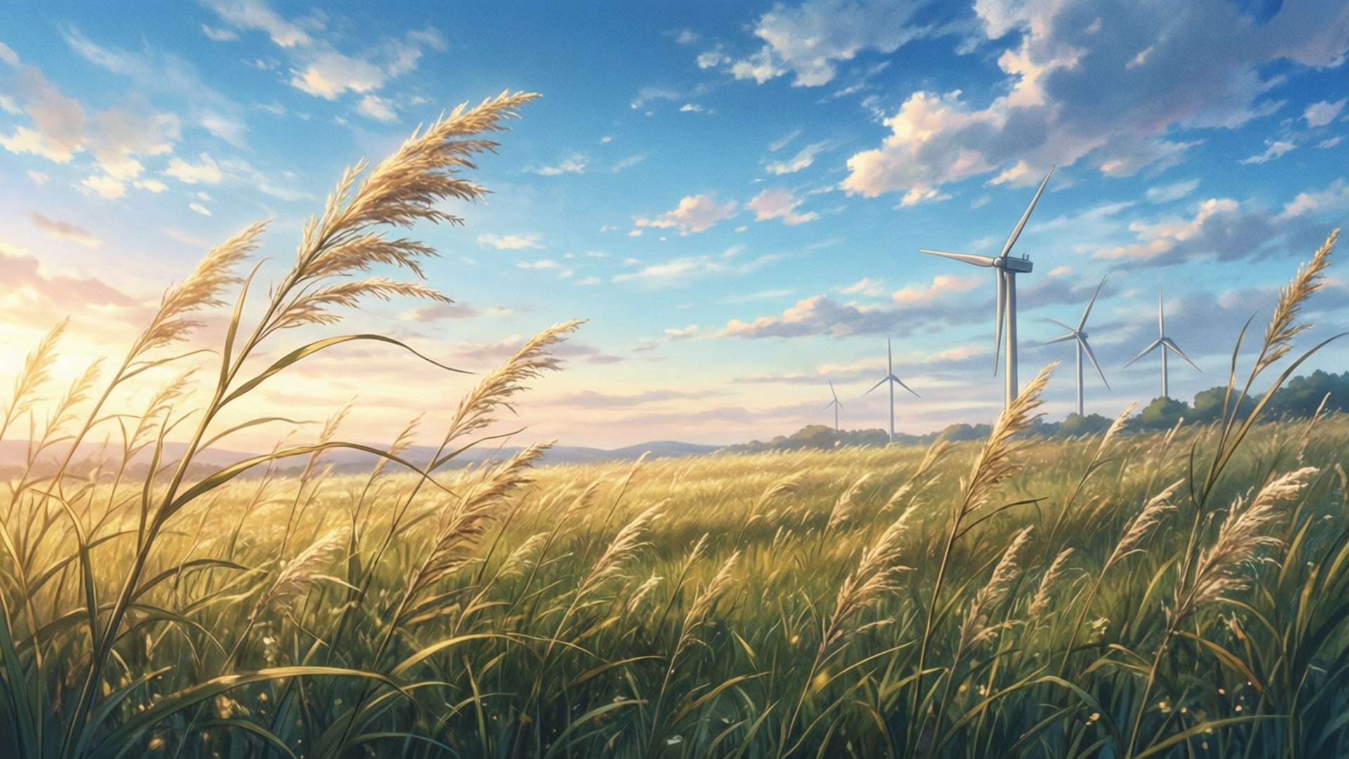 Meadow Wind Turbines by Wallpapers.art Studio