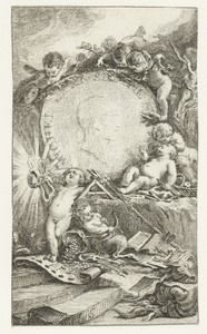 Medaille met Michel Jean Sédaine omringd door putti