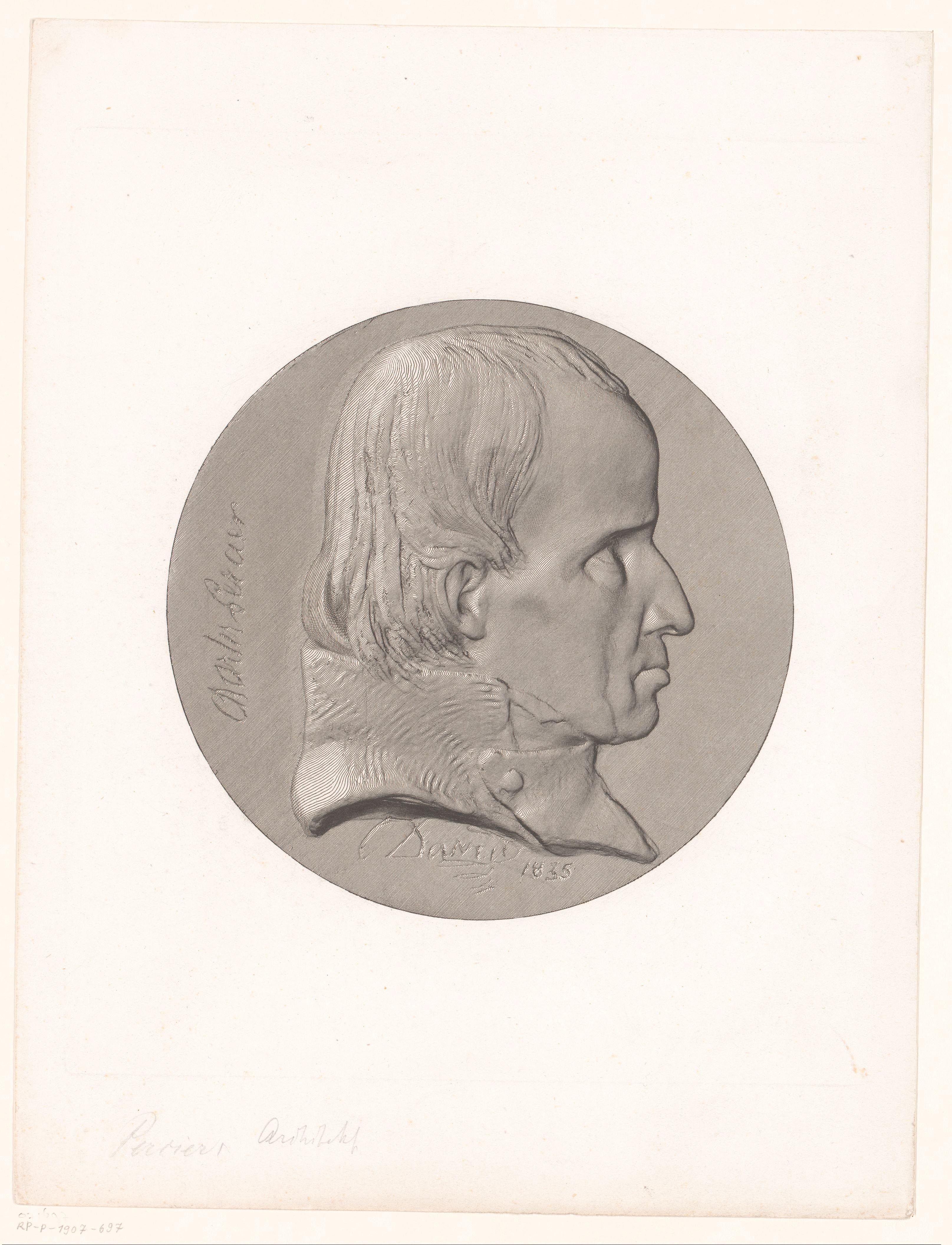 Medaille met portret van Charles Percier by Achille Collas