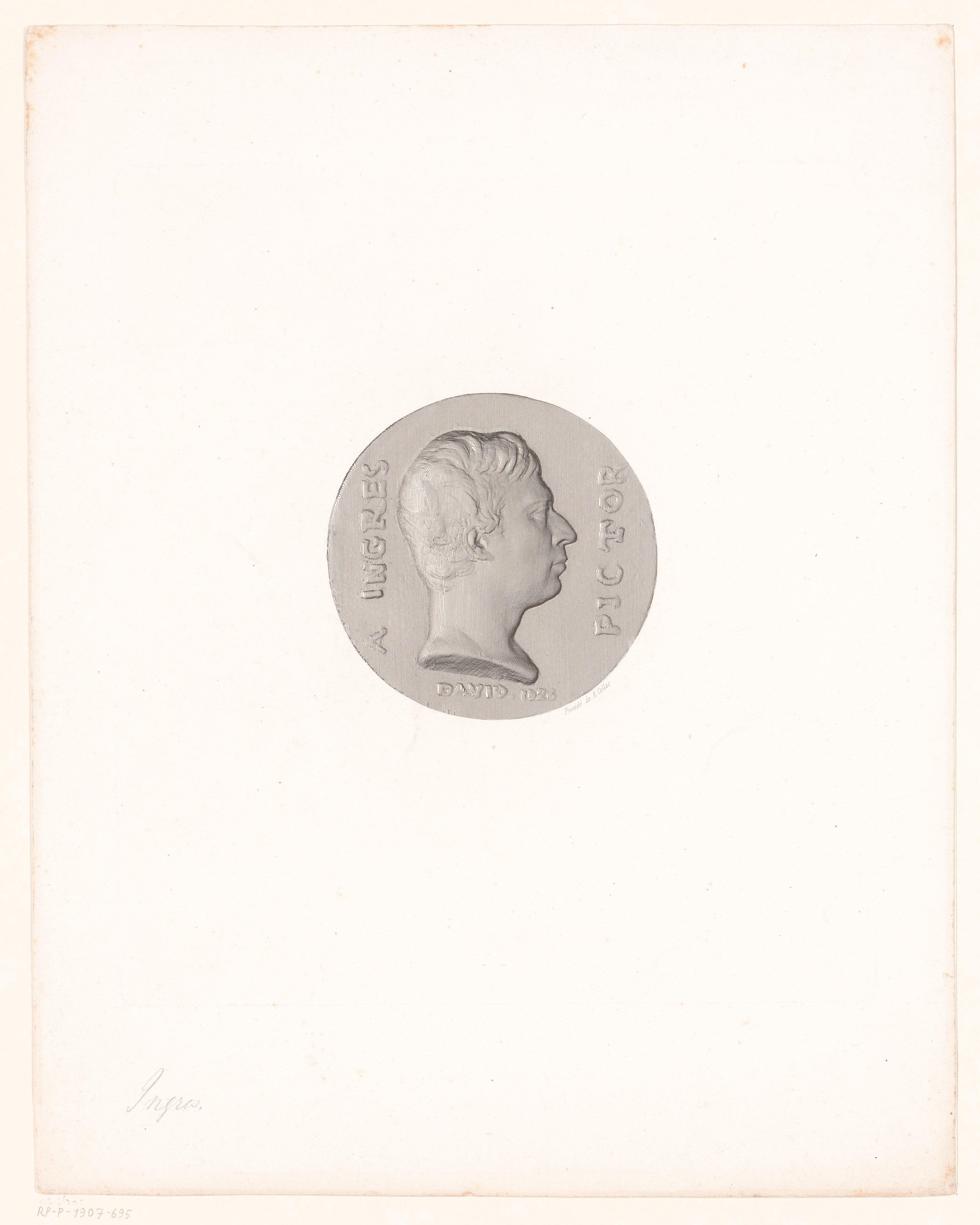 Medaille met portret van Jean-Auguste-Dominique Ingres by Achille Collas