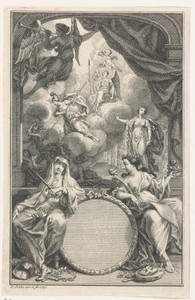 Medaillon geflankeerd door Melpomene en Thalia