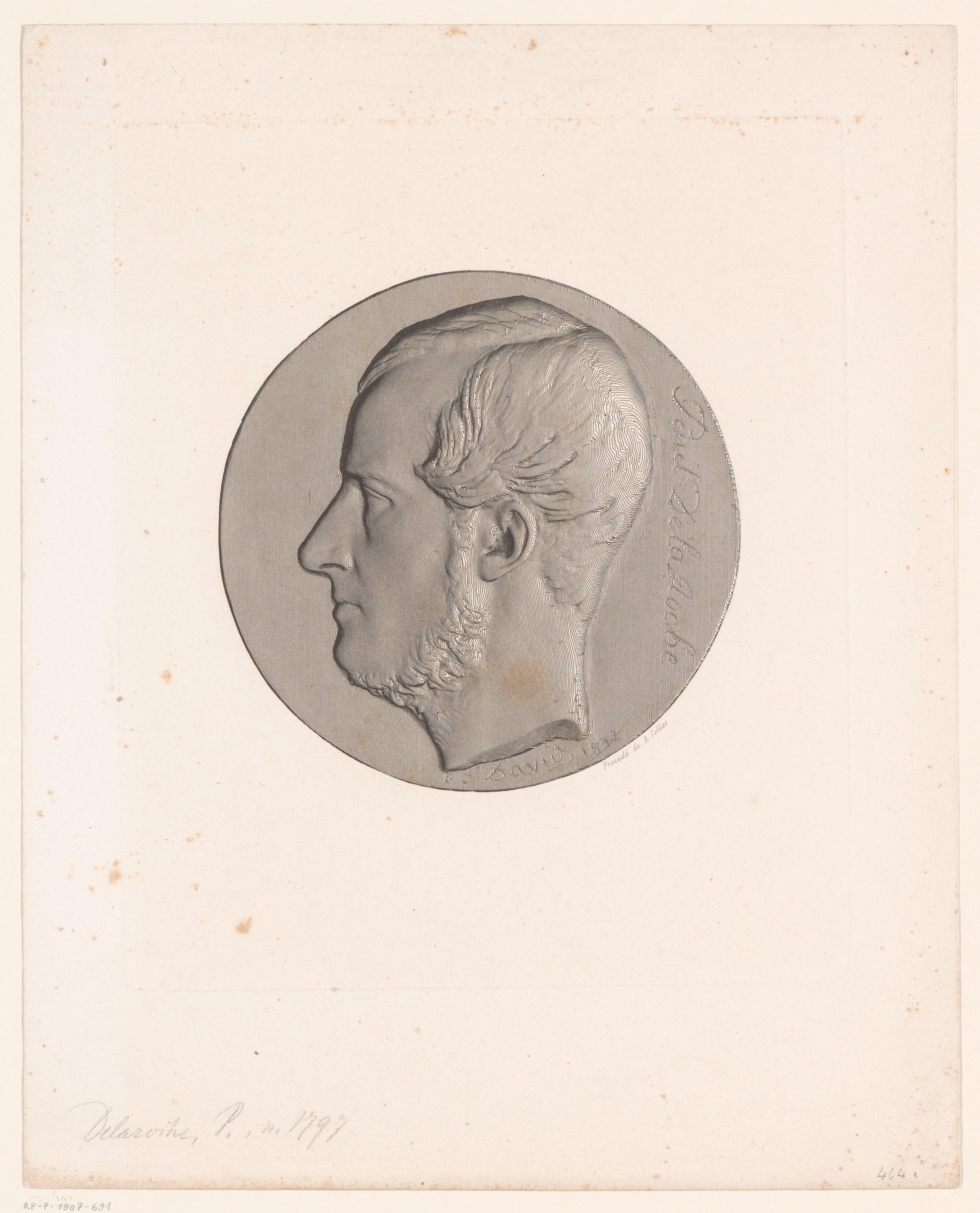 Medaillon met portret van Paul Delaroche by Achille Collas
