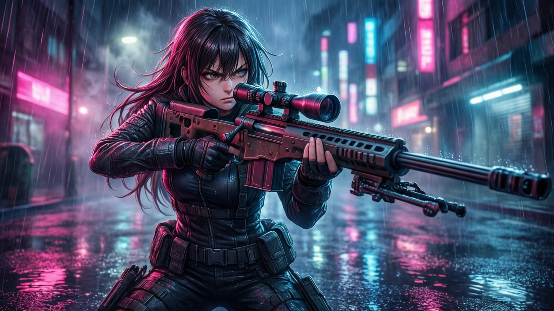 Meggy Neon Sniper by Wallpapers.art Studio