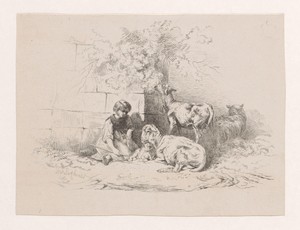 Meisje bij schapen en lam