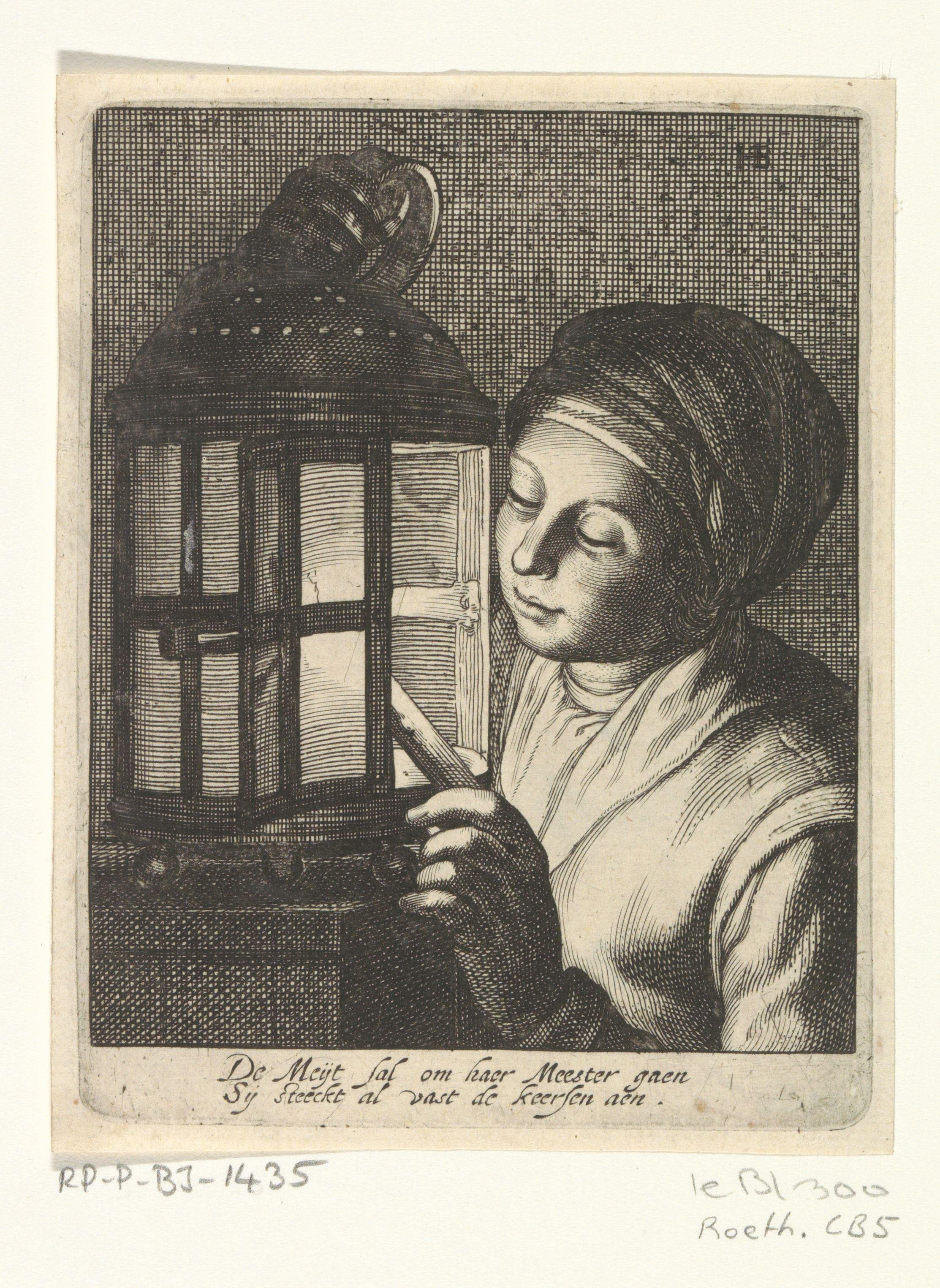 Meisje met lantaarn by Cornelis Bloemaert (II)