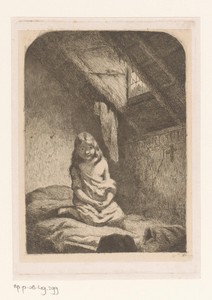 Meisje op bed in een zolderkamer