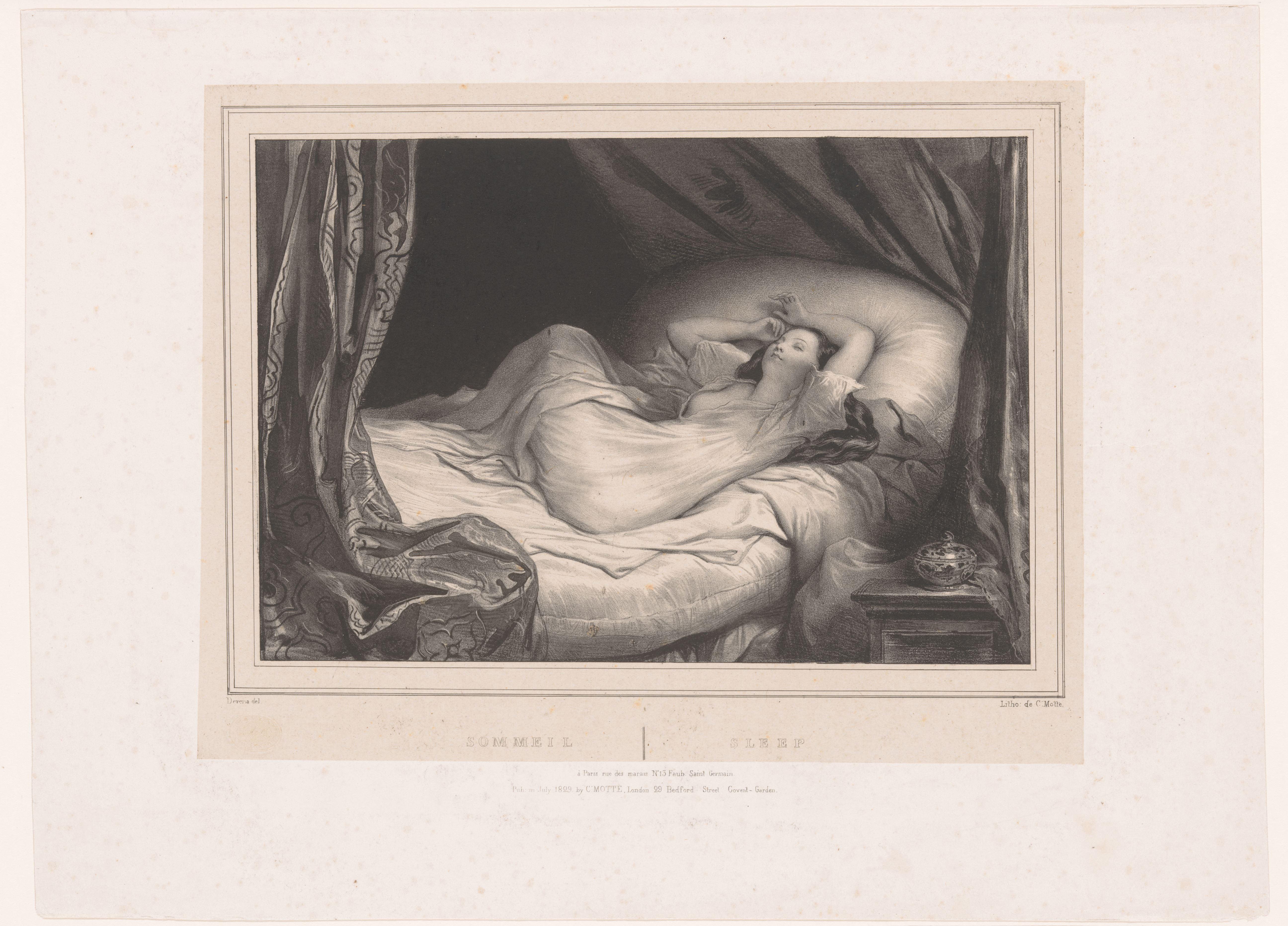Meisje slapend op bed by Achille Devéria