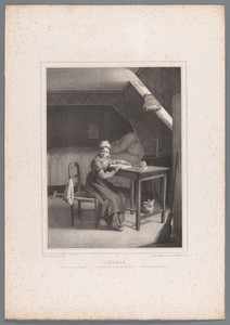Meisje studeert met boek aan tafel
