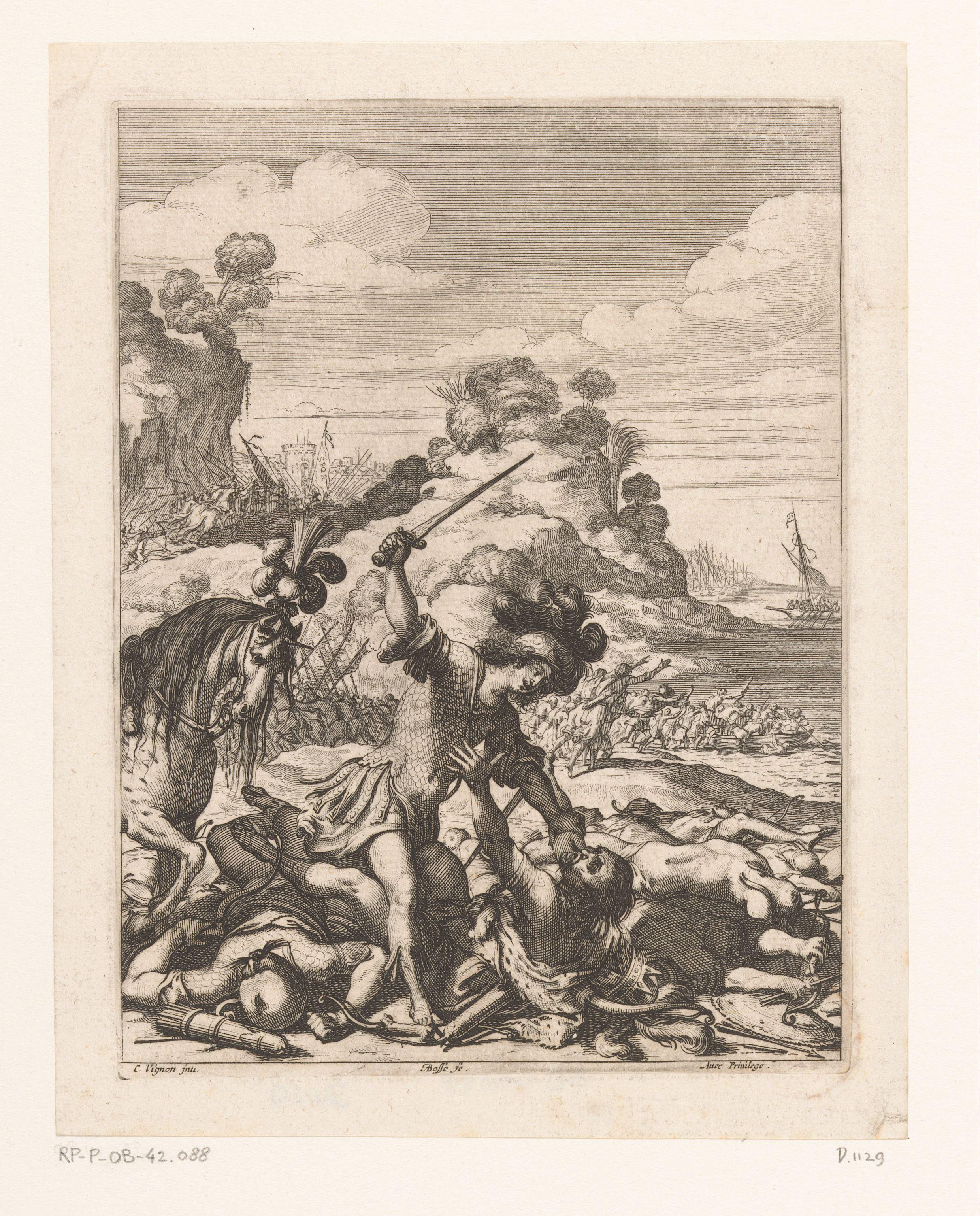 Melinte doodt in het strijdgewoel de koning van zijn vijanden by Abraham Bosse