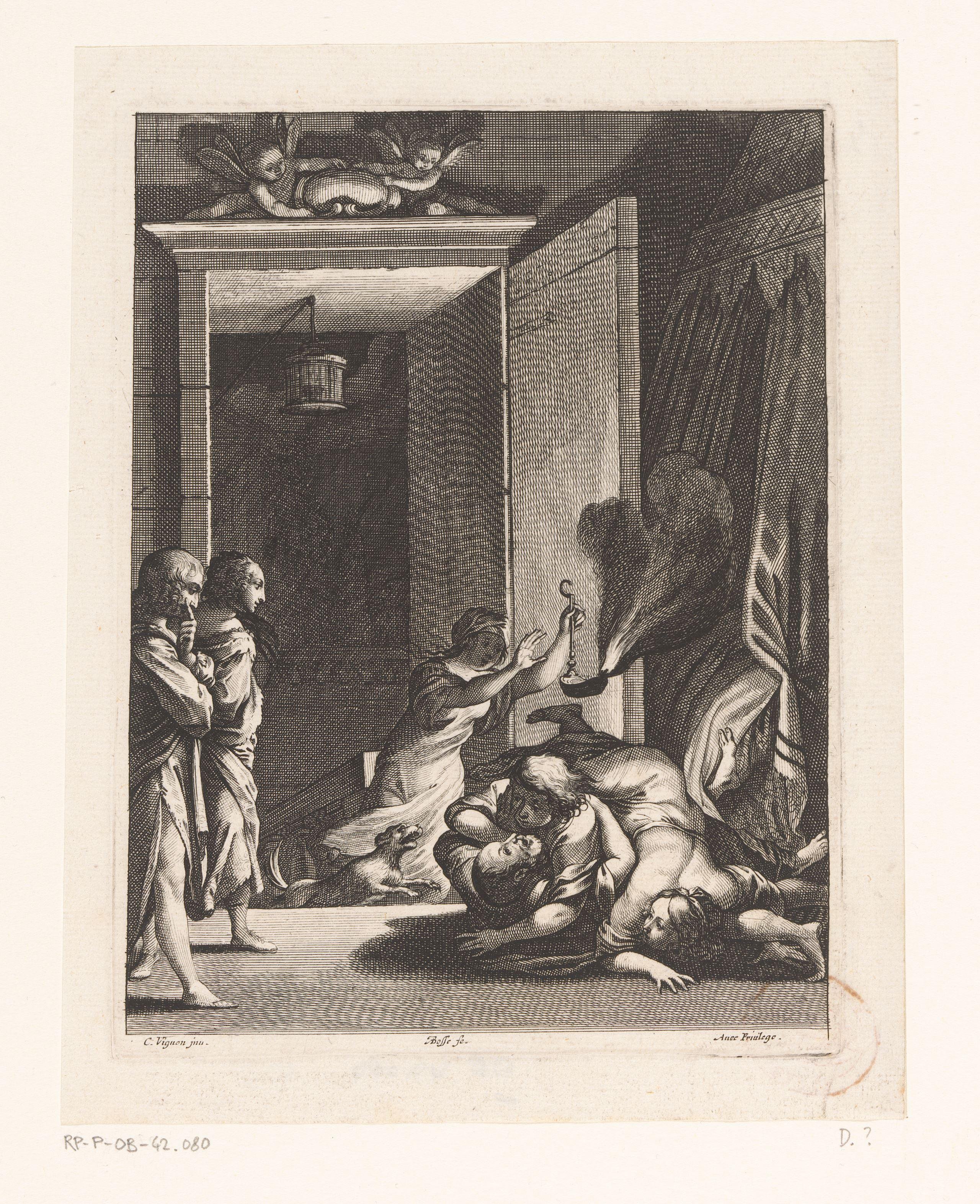Mélinte en Eurylas vinden de gevallen Corinne, Curion en Palamède by Abraham Bosse