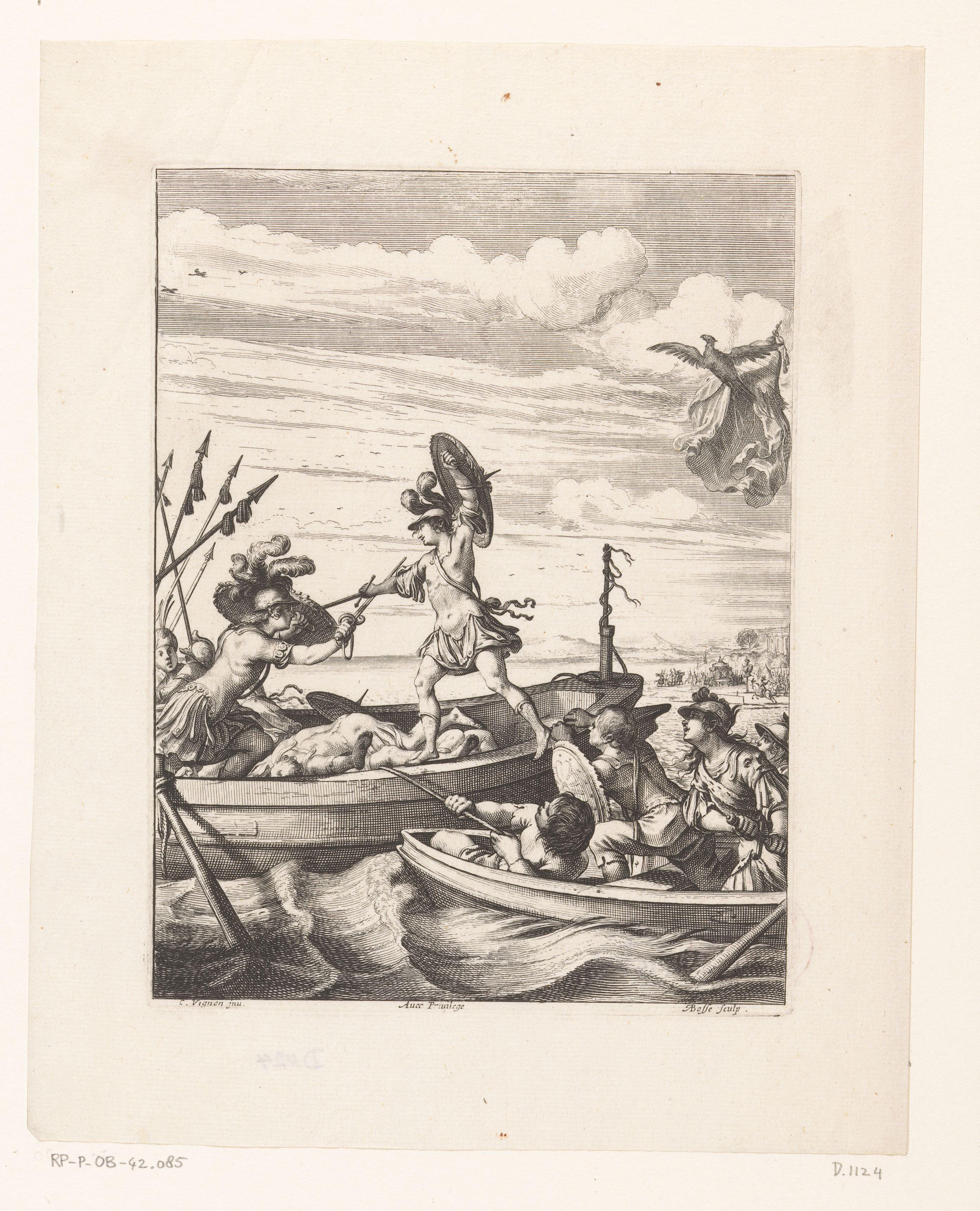 Melinte vecht tegen Eurymedon, kapitein der zeerovers by Abraham Bosse