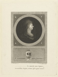 Memorieprent met portret van Marie-Antoinette