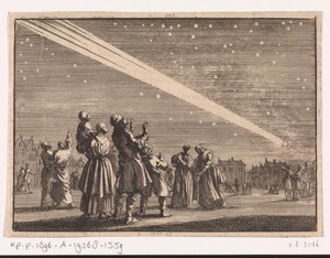 Menigte mensen aanschouwt een komeet, 1680-1681