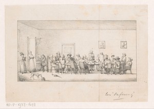 Mensen aan lange tafel