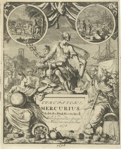 Mercurius overhandigt Scheepvaart een opgerolde kaart