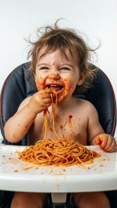Messy Toddler Eating Spaghetti