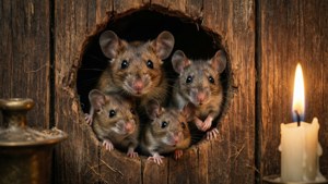 Mice Peeking from Hole
