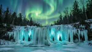 Michigan Frozen Falls Aurora