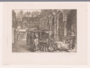 Middeleeuwse markt met keramiekkraam