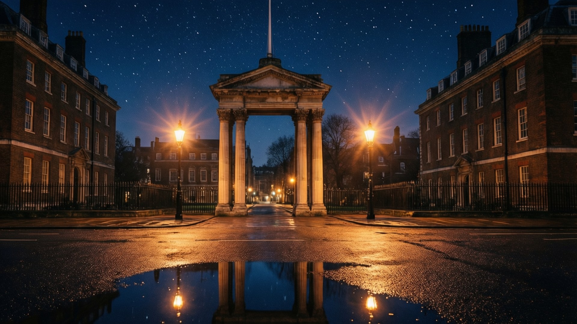 Midnight Portico Reflections by Wallpapers.art Studio