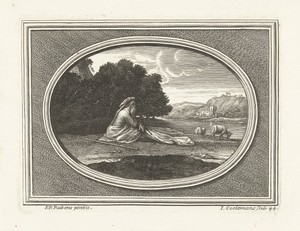 Mijmerende herder bij een rivier