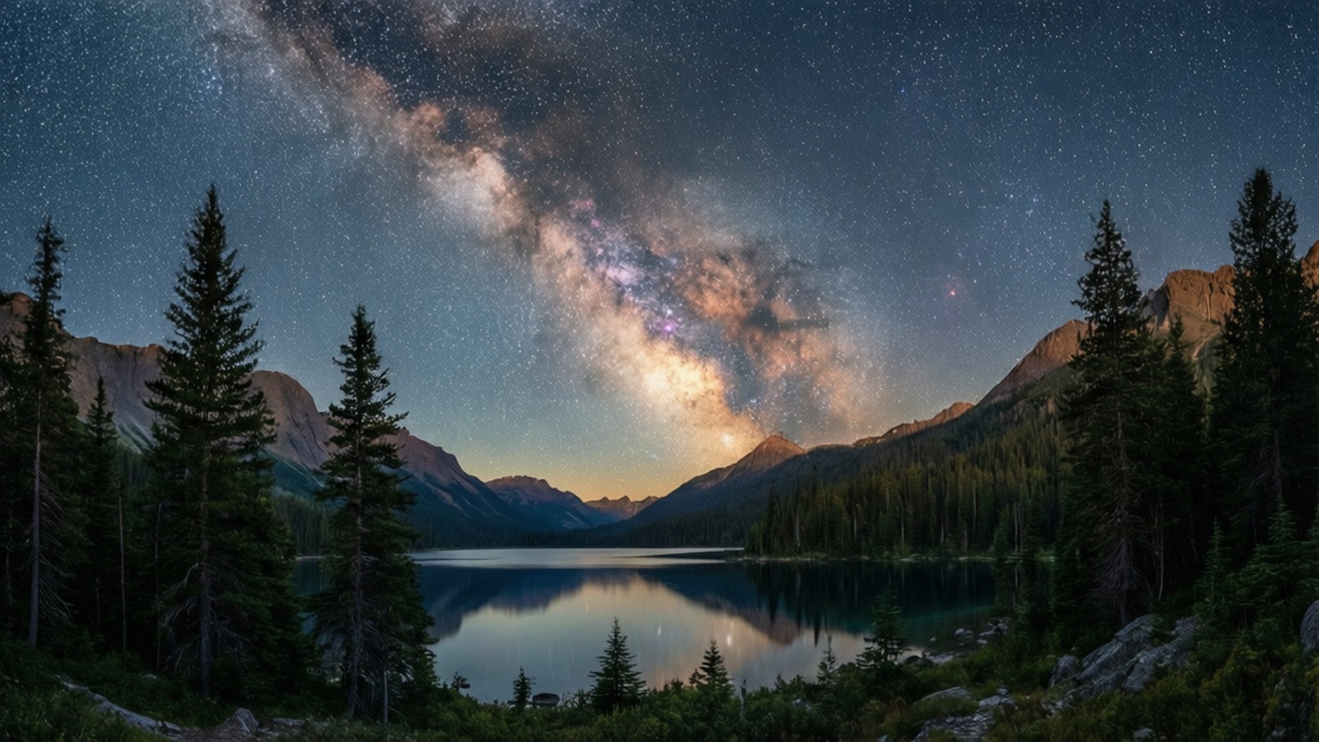 Milky Way Over Mountain Lake by Wallpapers.art Studio