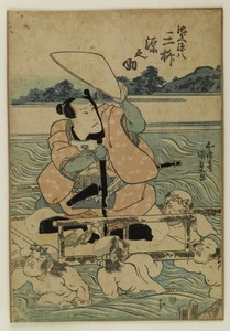 Mimasu Gennosuke I as (?) Carried Across a River