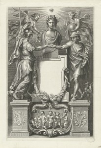 Minerva en Mercurius reiken elkaar de hand