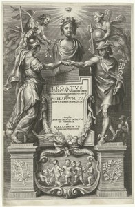 Minerva en Mercurius reiken elkaar de hand
