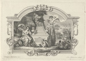 Minerva en putti treurend bij een graftombe