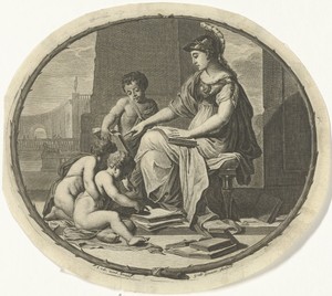 Minerva geeft les aan enkele putti