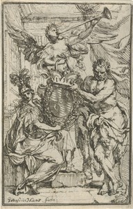 Minerva, Hercules en Faam met wapenschild