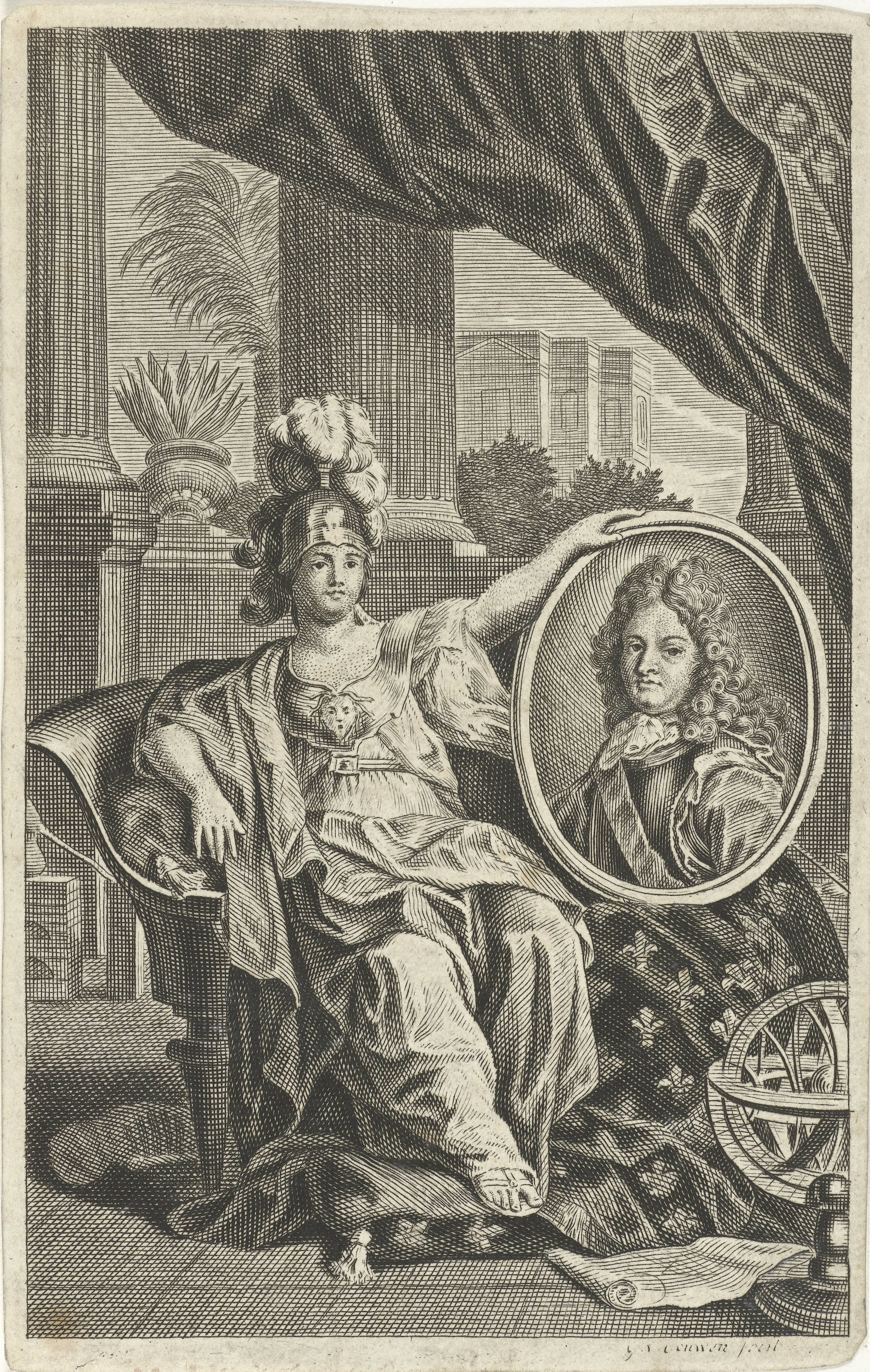 Minerva met het portret van een onbekende man by Gilliam van der Gouwen