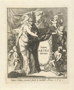 Minerva steunend op een piedestal