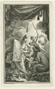 Minerva toont een schilderij van de Heilige Familie