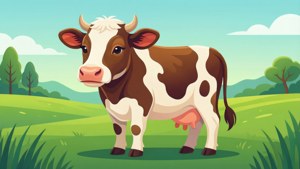 Minimalist Cow on Green Pasture